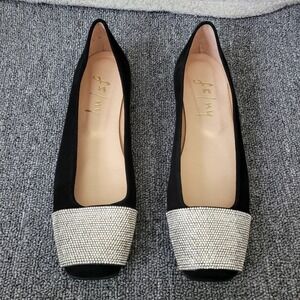 French Sole FS/NY via black suede ballet flats rhinestone gem glam sparkly chic